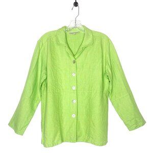David Dart Collection Linen Green Button Front Tunic Top Size S Lagenlook Shirt